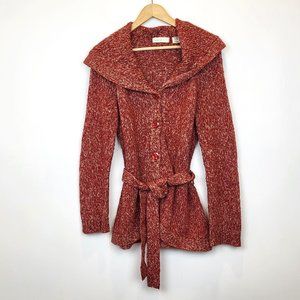 Sleeping on Snow Marled Rust Belted Cardigan Sweater, Size Small, GUC